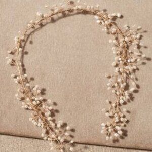 Anthropologie Serefina Gold and Pearl Bridal Necklace and Earrings Set